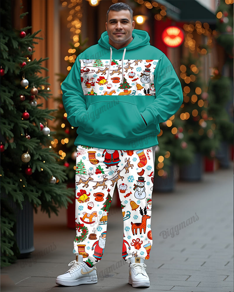 Couple Fashion Casual Big Size Christmas Patchwork Printed Hoodie Set