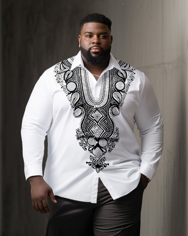 Men's Plus Size Ethnic Pattern Long Sleeve Lapel Shirt