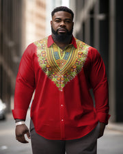 Plus Size Ethnic Men's Noble Royal Long Sleeve Lapel Collar Shirt