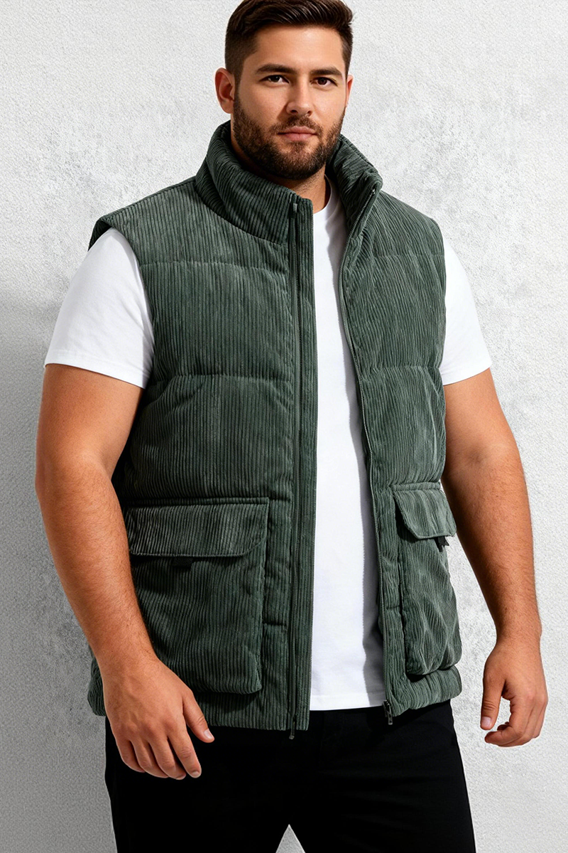 Big & Tall Men's Thickened Stand-up Collar Corduroy Vest M-6XL