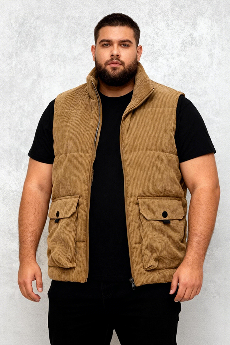 Big & Tall Men's Thickened Stand-up Collar Corduroy Vest M-6XL