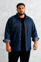 🔥Christmas 50% Off Exclusive ✨Big & Tall Men's Vintage Cotton Blue Denim Lapel Long Sleeve Shirt M-4XL