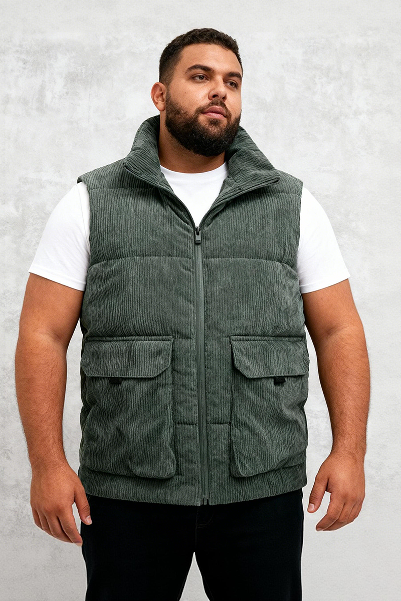 Big & Tall Men's Thickened Stand-up Collar Corduroy Vest M-6XL