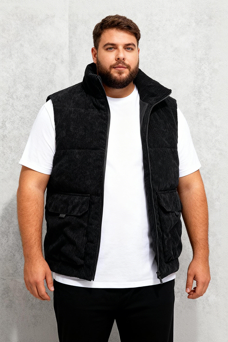 Big & Tall Men's Thickened Stand-up Collar Corduroy Vest M-6XL