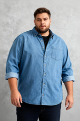 🔥Christmas 50% Off Exclusive ✨Big & Tall Men's Vintage Cotton Blue Denim Lapel Long Sleeve Shirt M-4XL