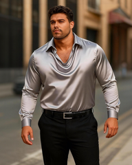 Big & Tall Men's Solid Color Simple Swing Collar Shirt S-3XL