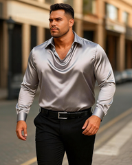 Big & Tall Men's Solid Color Simple Swing Collar Shirt S-3XL