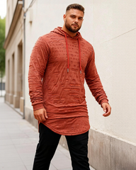 Big & Tall Men's Fashion Personality Hole Solid Color Long Hooded Sports Long Sleeve T-shirt S-2XL