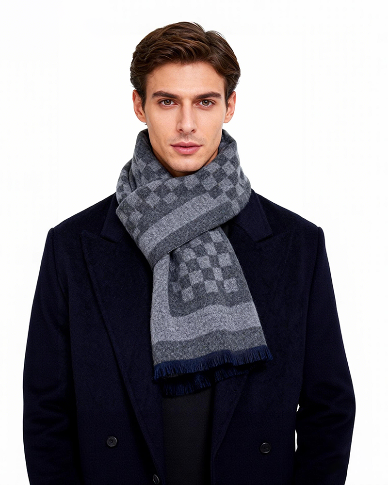 Wool Blend Plaid Scarf Men's Winter Warm Plaid Scarf