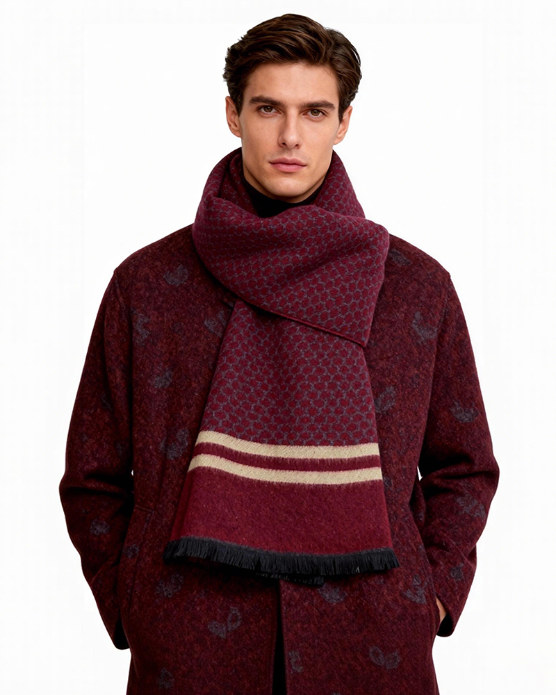 Wool Blend Plaid Scarf Men's Winter Warm Plaid Scarf