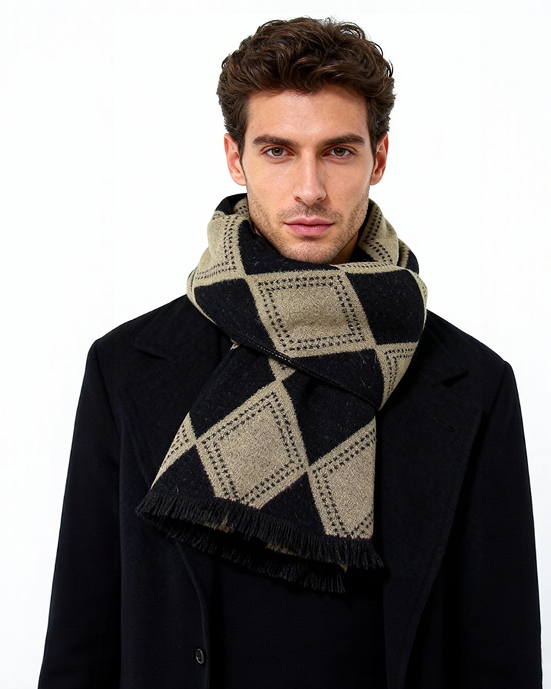 New Men's Scarf Wool Blended Plaid Scarf Men's Winter Warm Plaid Scarf Factory Customized Wholesale