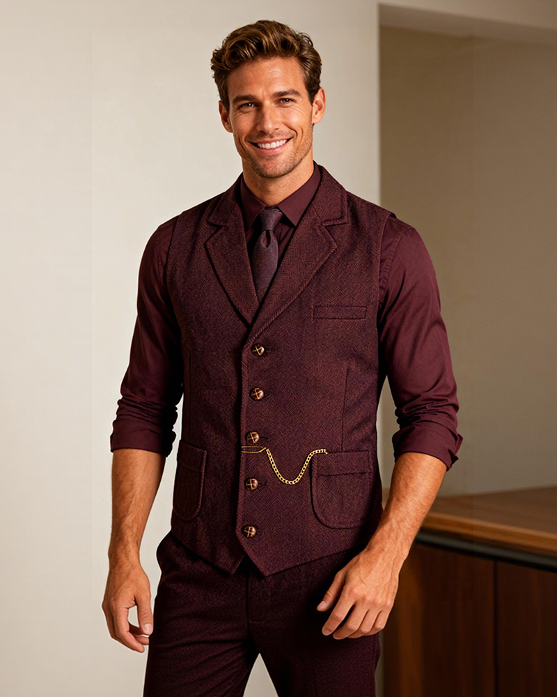 Big & Tall Men's Business Herringbone Pattern Slim Fit Single-breasted Suit Vest XS-3XL