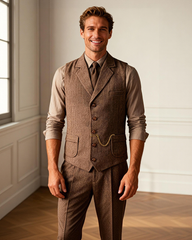 Big & Tall Men's Business Herringbone Pattern Slim Fit Single-breasted Suit Vest XS-3XL