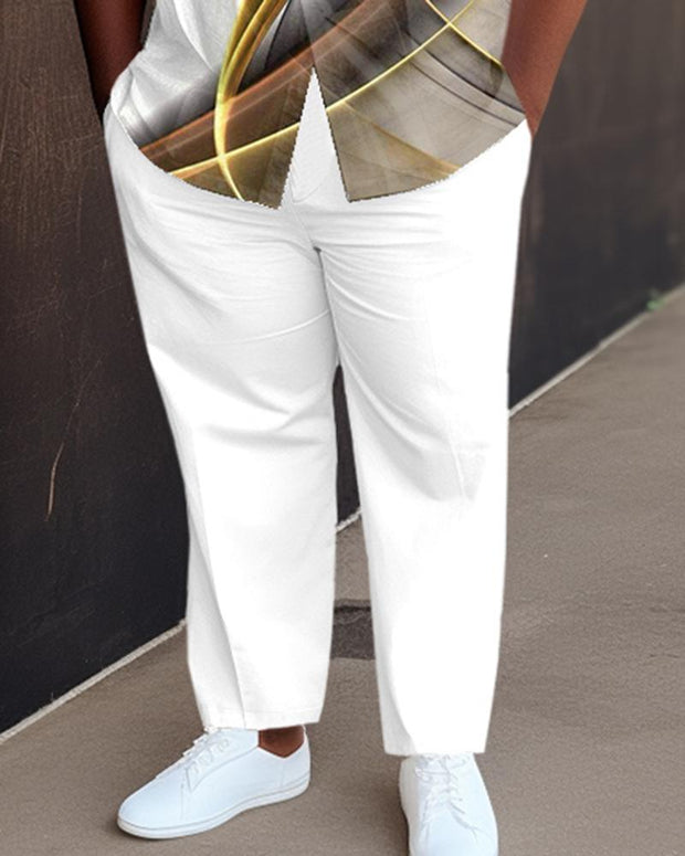 White Gradient Plus Size Short Sleeve Walking Set
