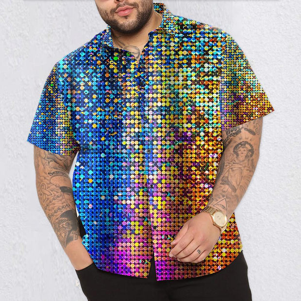 Laser Gradient Printed Short Sleeve Plus Size Men's Shirt