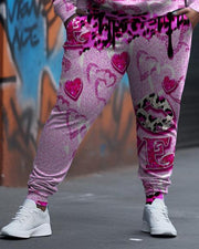 Women's Plus Size Love Leopard Graffiti Hoodie Set (Pack of Two)
