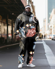 Men's Plus Size Casual Hip Hop Floral Hoodie Two-Piece Set
