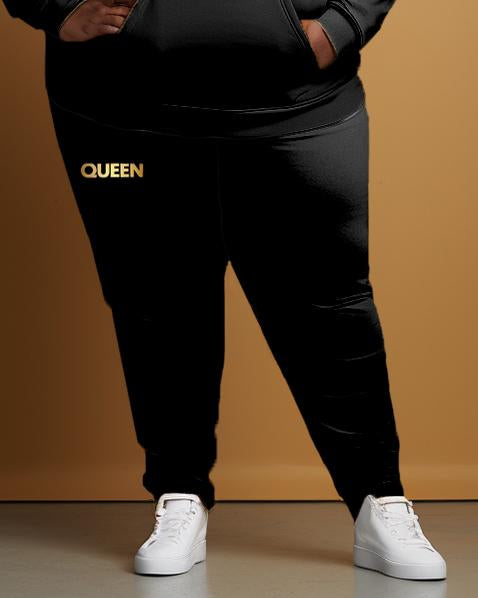 Women's Large Size Simple Style Art Letter Queen Hoodie and Sweatpants Set