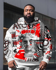 Plus Size Men's  Art Abstract Lines Sweatershir Two-Piece Set