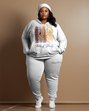 Women's Large Size Simple Style Girl's Smudged Illustration Hoodie And Sweatpants Suit