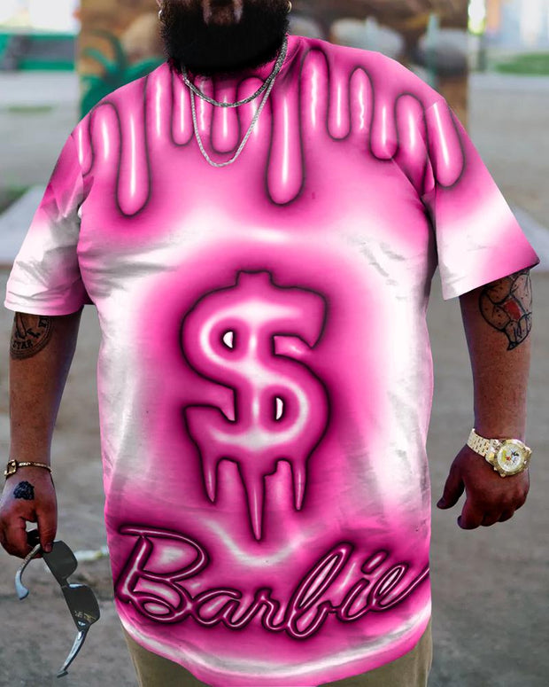 Men's Plus Size Casual Pink Art Money Pattern T-Shirt