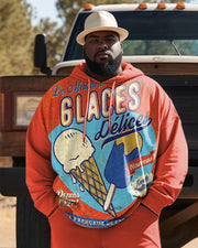 Men's Plus Size Ice Cream Snack Hoodie and Sweatpants Two Piece Set