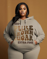 Women's Large Size Simple Style Pure Borwn Sugar Extra Fine Hoodie Sweatpants Suit