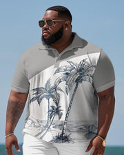 Men's Large Size Business Color Matching Coconut Tree Beach Two-Piece Set
