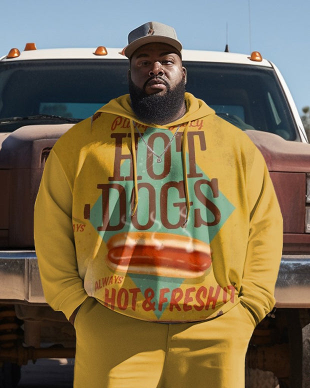 Men's Plus Size Fresh Dog Hoodie and Sweatpants Two Piece Set