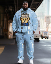 Men's Plus Size Casual Hip Hop Crown Bear Hoodie Two Piece Set