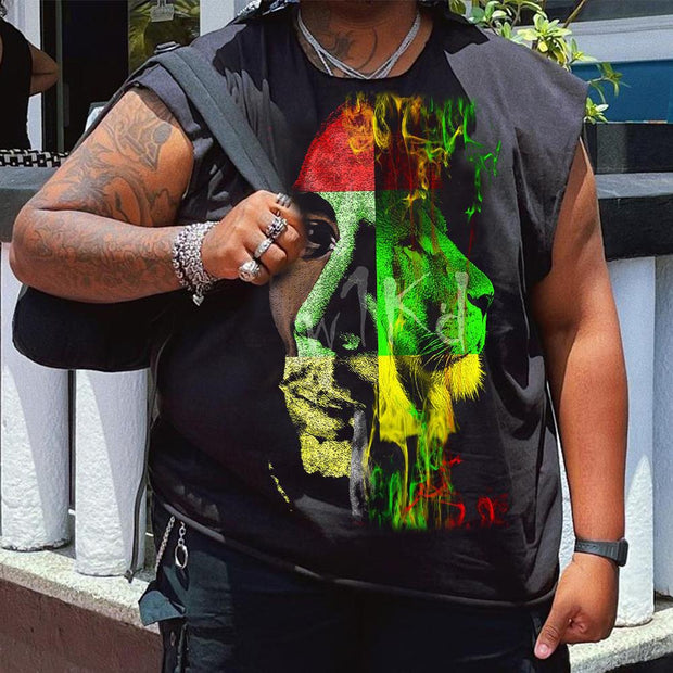 Juneteenth Personality Face Lion Print Large Size Black Men's Vest