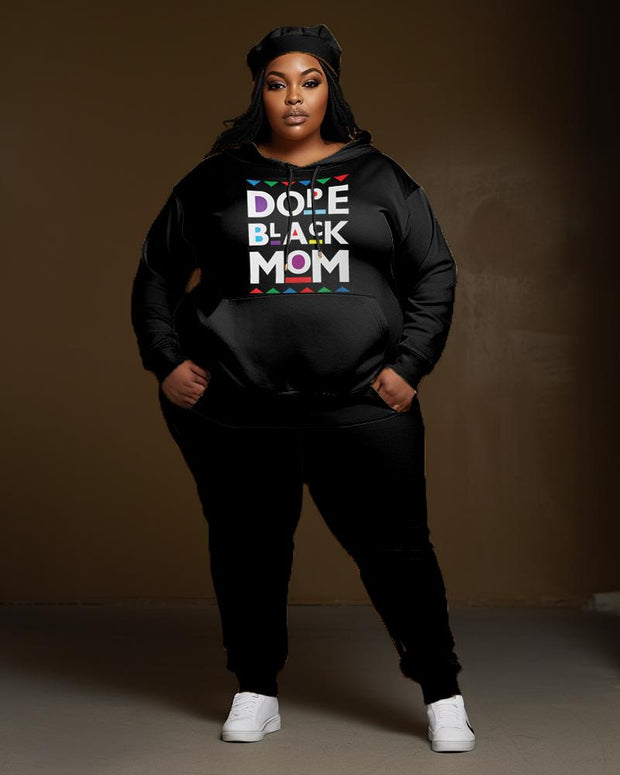 Women's Large Size Simple Style Dope Black Mom Hoodie and Sweatpants Suit