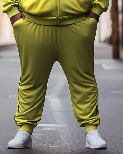 Men's Plus Size Activewear Pinstripe Yellow Jogger Two Piece Set