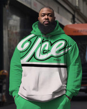 Plus Size Men's Green  Sweatershir Two-Piece Set
