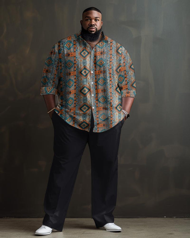 Men's Plus Size Retro Baroque Long Sleeve Lapel 2 Shirt Set