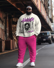Men's Plus Size Casual Retro Abstract Expression Two-Piece Sweatshirt