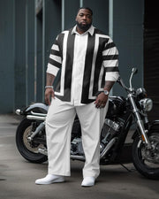 Men's Plus Size Geometric Stripe Color Block Long Sleeve Lapel Shirt Set of Two
