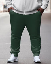 Men's Plus Size Simple Green Jogger Sports Zip Hoodie Set