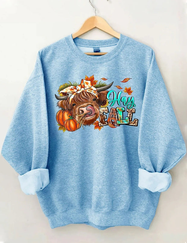 Women's Plus Size Hay Fall Cow Sweatshirt