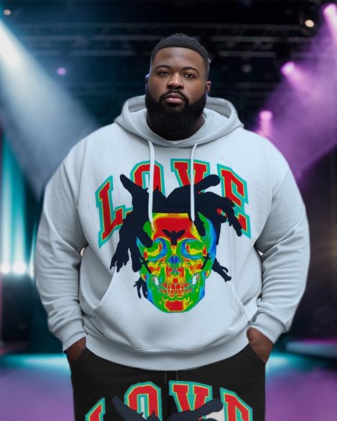 Men's Retro Hip Hop Love Skull Graphic Hoodie Set
