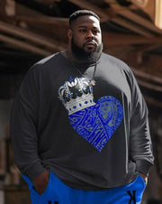 Men's Plus Size Casual Queen's Crown K Two-Piece Sweatshirt