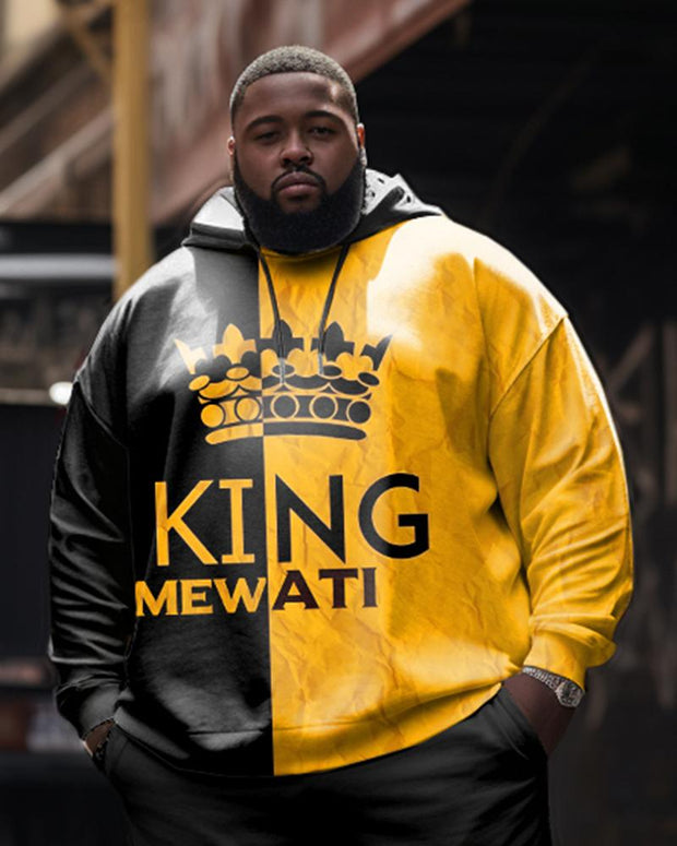 Men's Plus Size Casual Hip Hop Colorblock King Hoodie Two-Piece Set