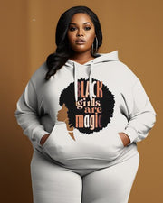 Women's Large Size Simple Style Black Girls Are Migic Hoodie and Sweatpants Set
