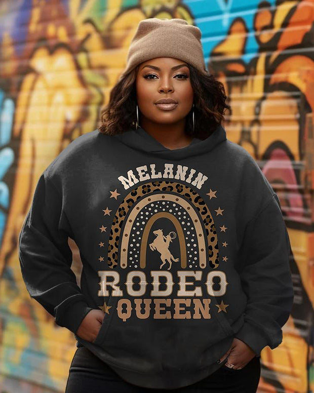 Women's Plus Size African American Melanin Rodeo Queen Long Sleeve Hoodie