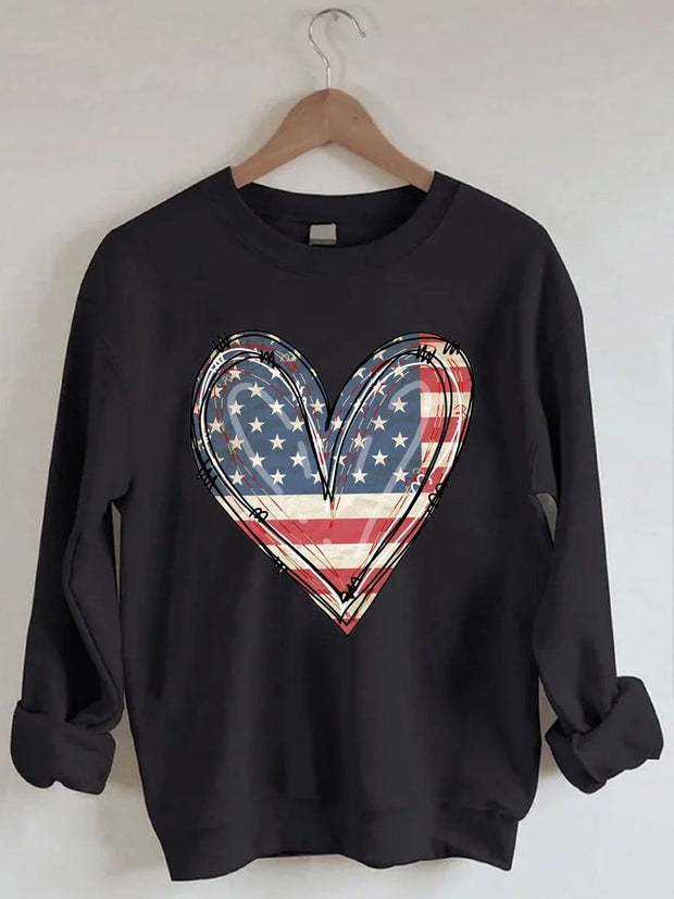 Women's Plus Size America Flag Heart Sweatshirt