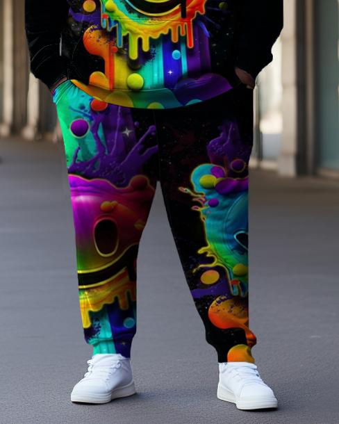 Men's Plus Size Rainbow 3D Smiley Hoodie Set of Two