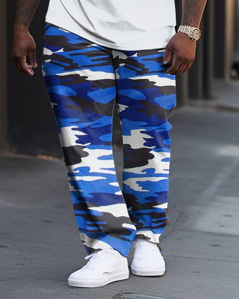 Men's Plus Size M Camouflage Color Matching Casual Street Short-Sleeved Trousers Casual Two-Piece Set