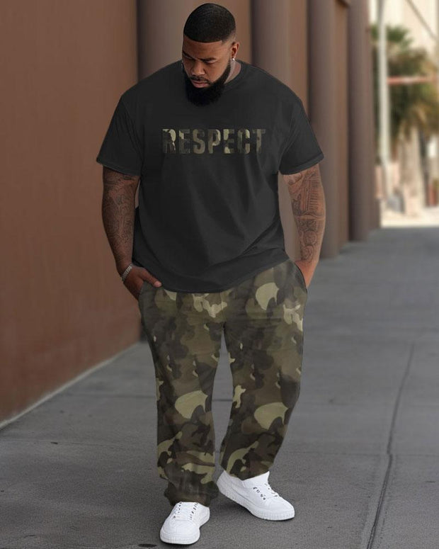 Men's Large Respect Camouflage Street Hip-Hop Casual Two-Piece Set
