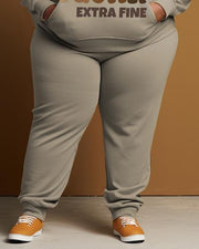 Women's Large Size Simple Style Pure Borwn Sugar Extra Fine Hoodie Sweatpants Suit