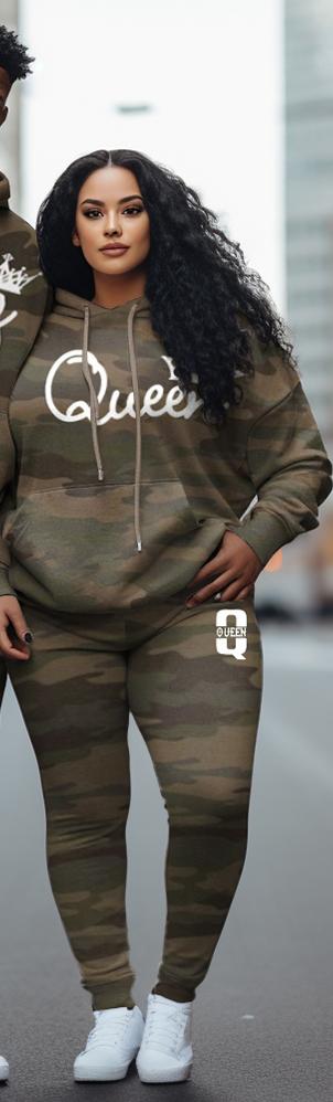 Couple Large Size Casual Couple Outfit Camouflage Graffiti King Queen Hoodie Set